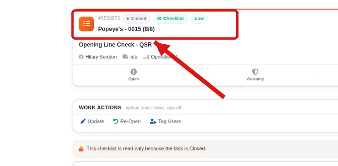 Completed checklist status